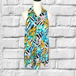 Show Me Your MuMu Tropical Blues and Gold Sleeveless Casual Dress in M
